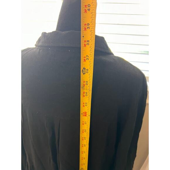 White Birch Sz‎ L linen blend blk button down long sleeve full knee length dress - Picture 5 of 9